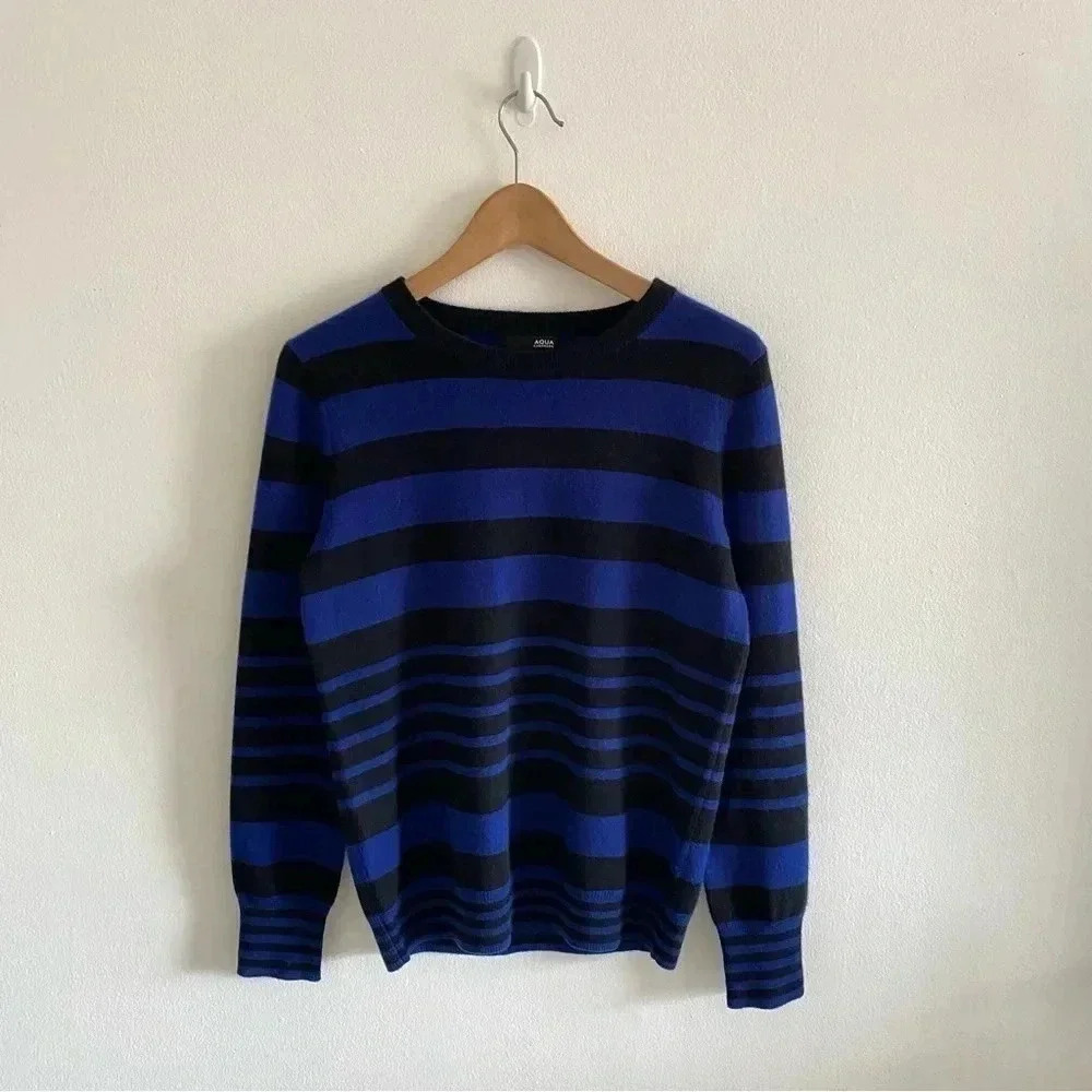 AQUA Cashmere‎ Sweater Striped Blue Black Sz XS
